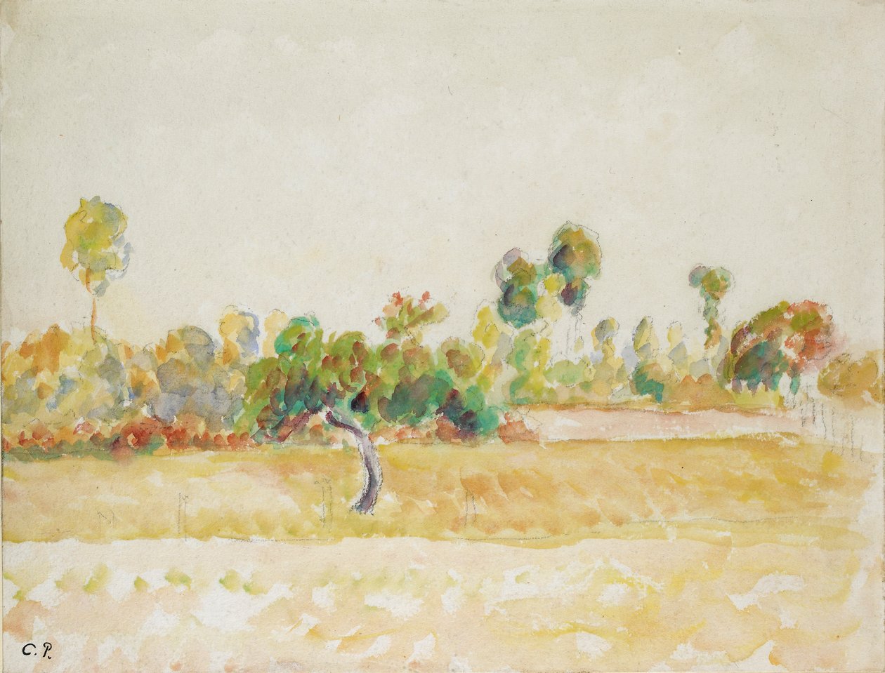 Studie van de boomgaard in Eragny-sur-Epte, gezien vanuit het huis van de kunstenaar, c1886-1890 door Camille Pissarro