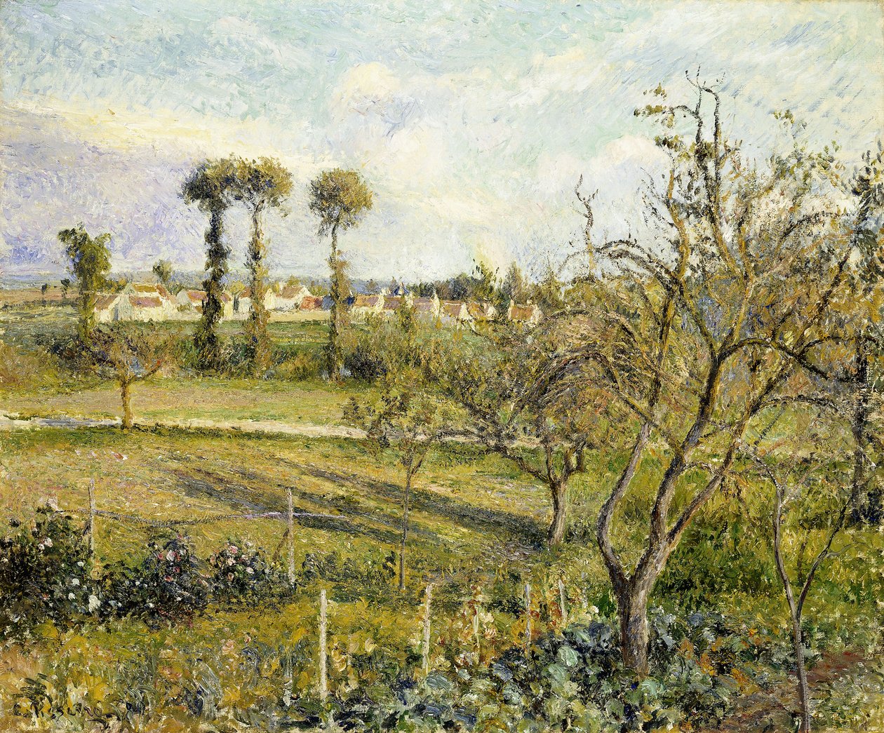 Zonsondergang bij Valhermeil, nabij Pontoise door Camille Jacob Pissarro