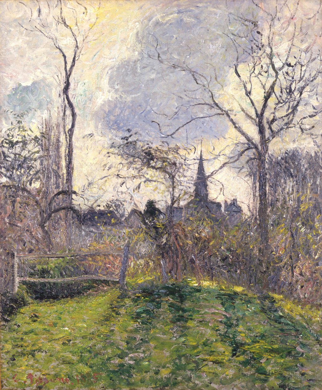 De klokkentoren van Bazincourt door Camille Pissarro