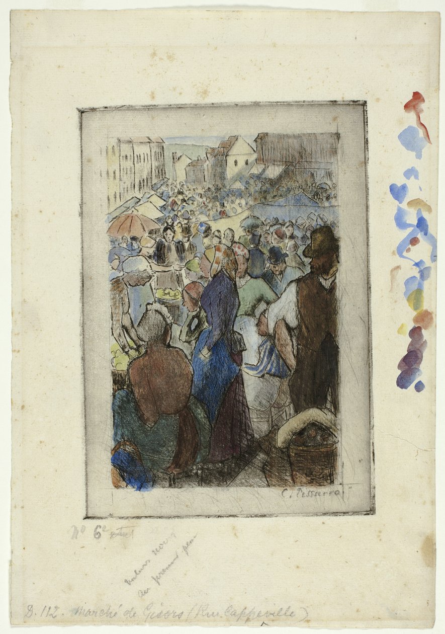 De markt in Gisors; Rue Cappeville door Camille Pissarro