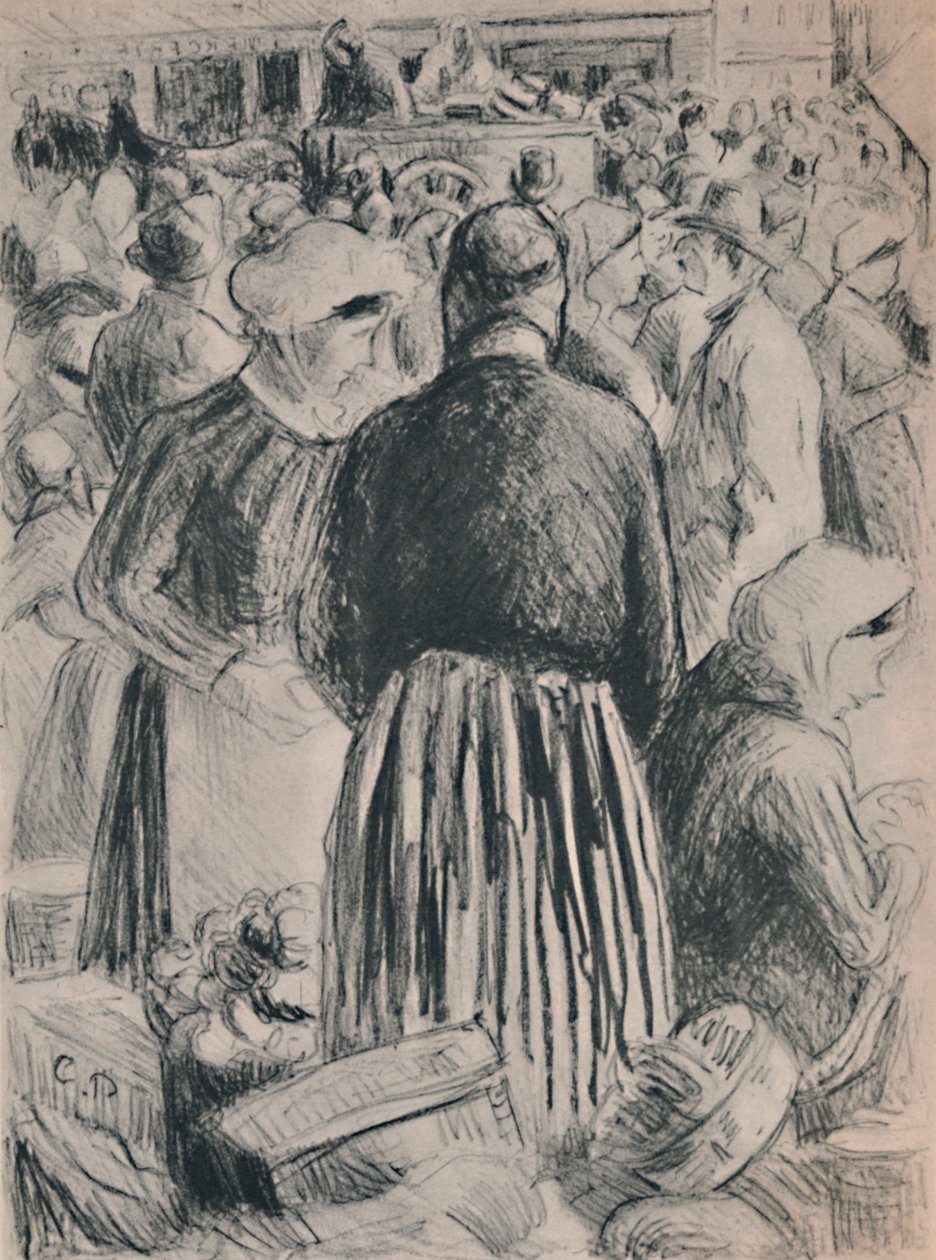 De markt in Pontoise, 1895 door Camille Jacob Pissarro