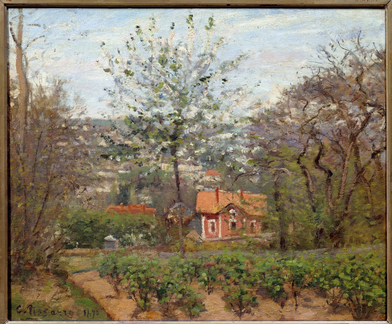 Het huisje, het roze huis; het vliegende gehucht van het hart door Camille Jacob Pissarro