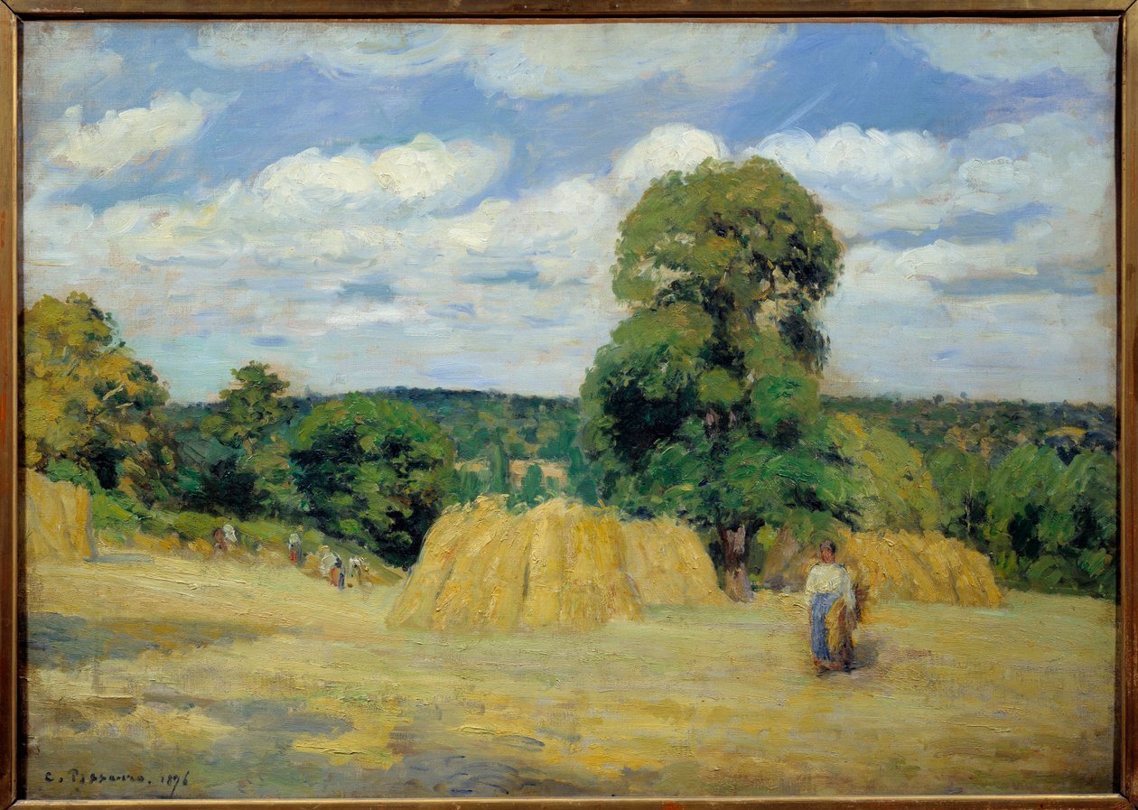 De oogst in Montfoucault in Mayenne door Camille Jacob Pissarro