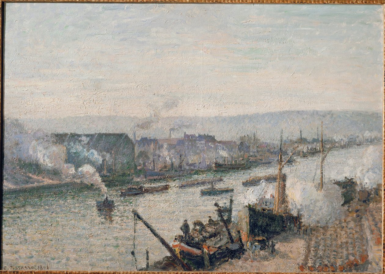De haven van Rouen (olieverf op doek) door Camille Pissarro