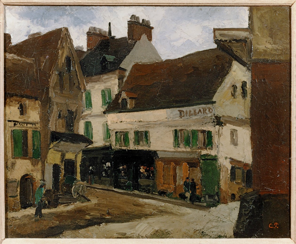 Une place a la Roche-Guyon - dorpsplein in La Roche-Guyon ... (schilderij op doek) door Camille Pissarro