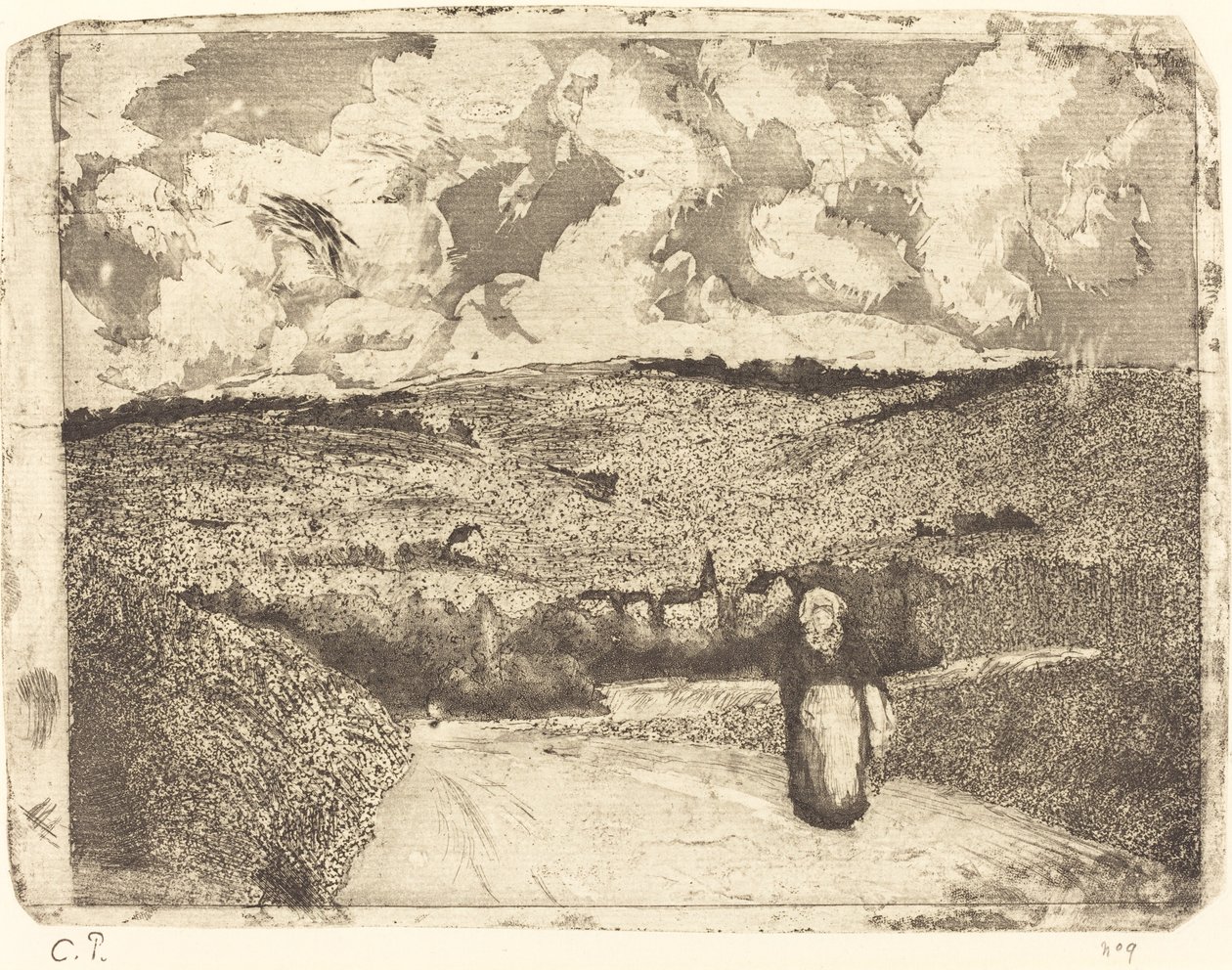 Vrouw op de Weg (La femme sur la route) door Camille Pissarro