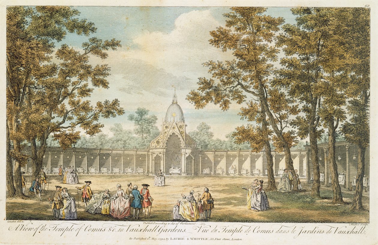 Een uitzicht op de Tempel van Comus in Vauxhall Gardens, gegraveerd door Muller, heruitgegeven 1794 door Canaleti