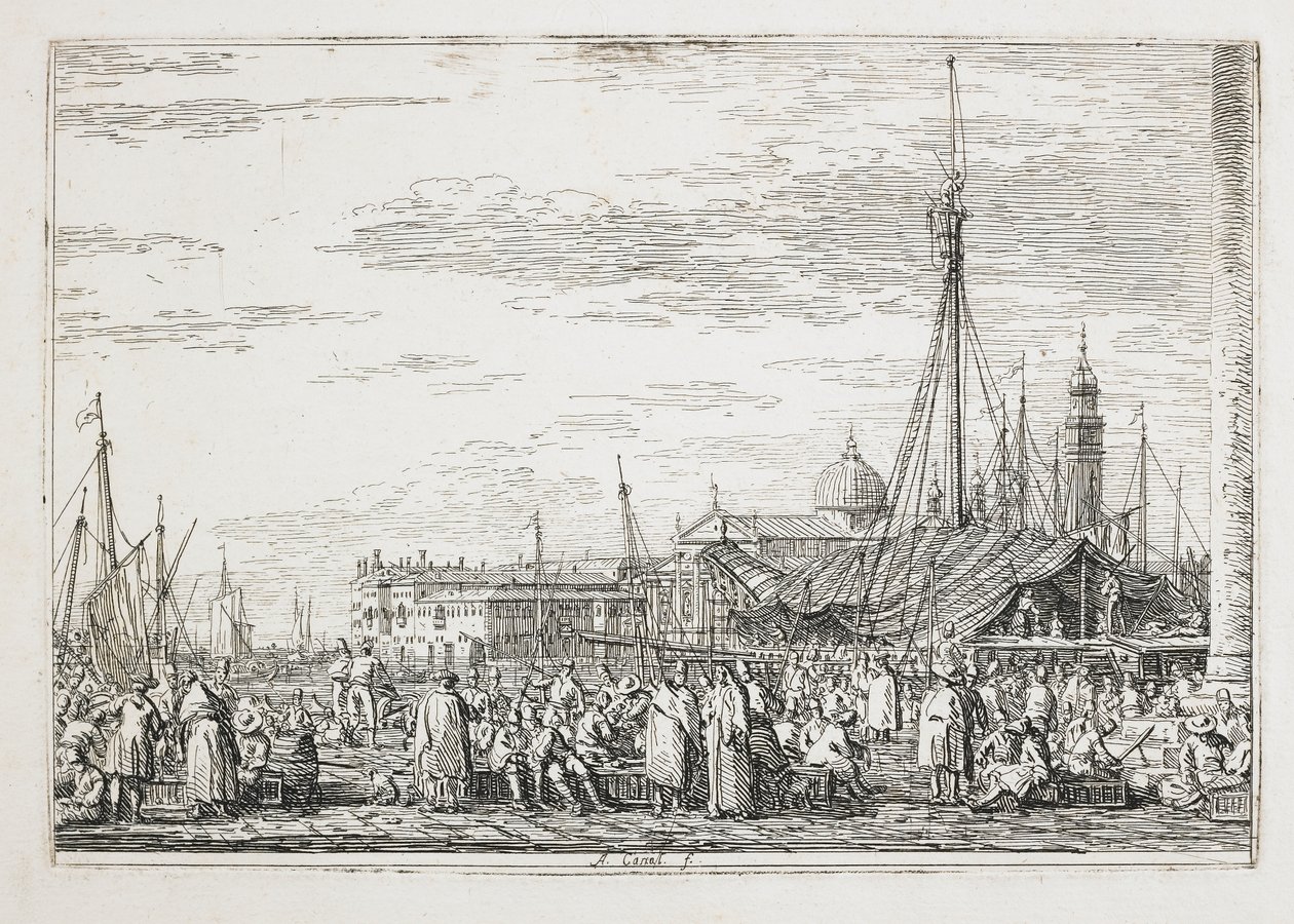De markt op de Molo, 1740-1745 door Giovanni Antonio Canal
