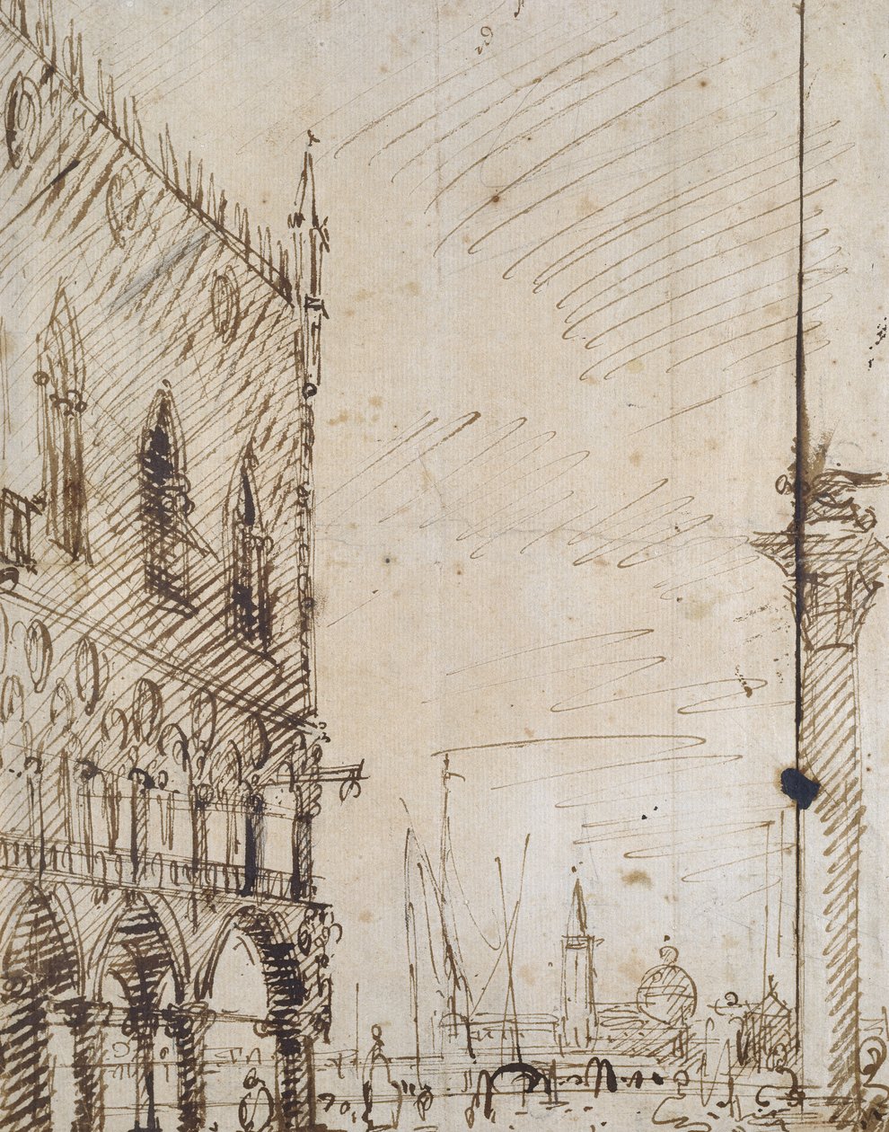 Venetië: De zuidwestelijke hoek van het Dogepaleis door Giovanni Antonio Canal