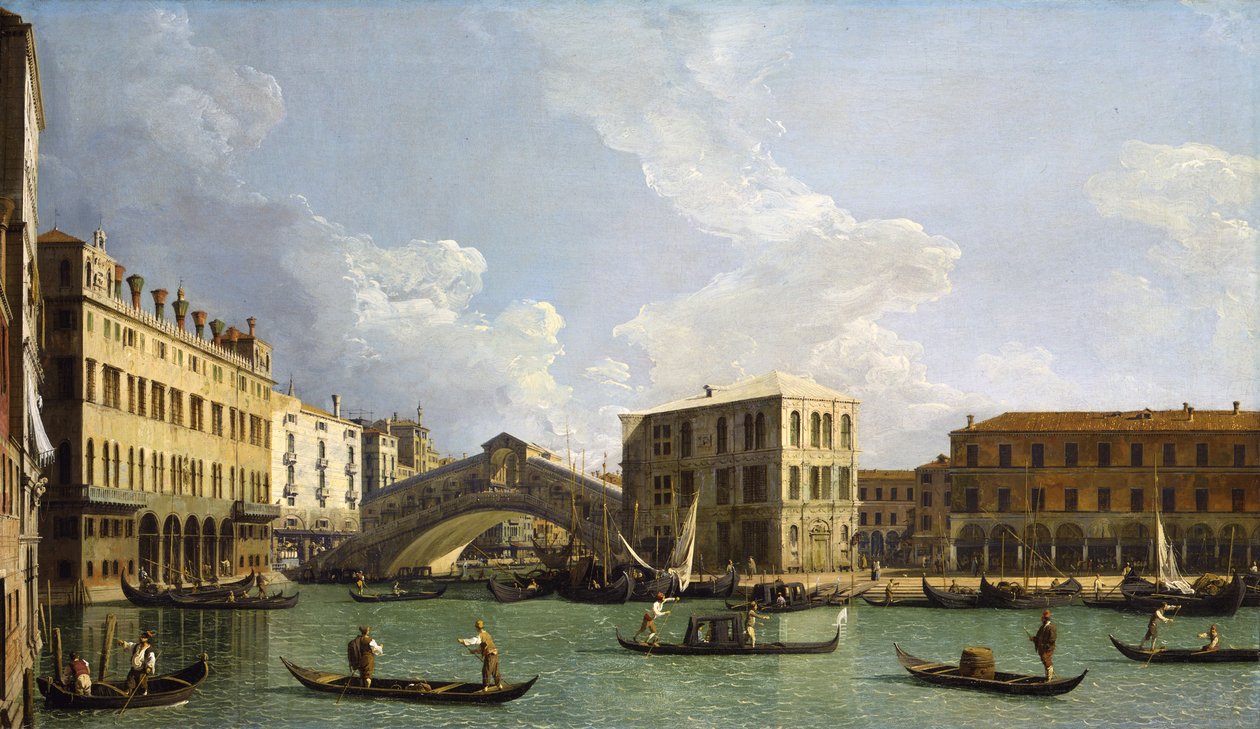 Uitzicht op de Rialtobrug, vanaf het noorden, ca. 1734-35 door Giovanni Antonio Canal