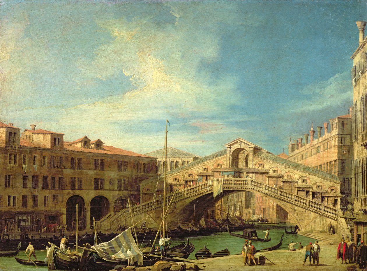 Uitzicht op de Rialto in Venetië (Uitzicht op de Rialtobrug vanuit het zuiden) door Giovanni Antonio Canal
