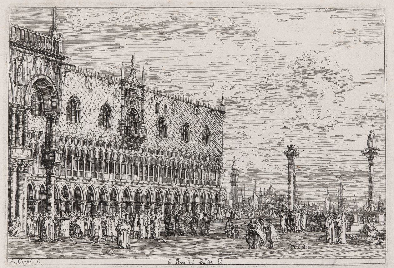 La Piera del Bando. V., uit de serie Vedute (Gezichten) door Canaletto (Giovanni Antonio Canal)