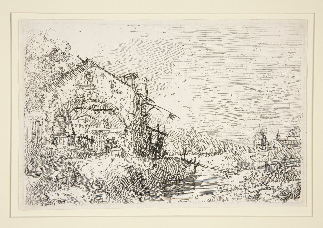 Landschap met een vrouw bij een put, uit de serie Vedute (Gezichten) door Canaletto (Giovanni Antonio Canal)