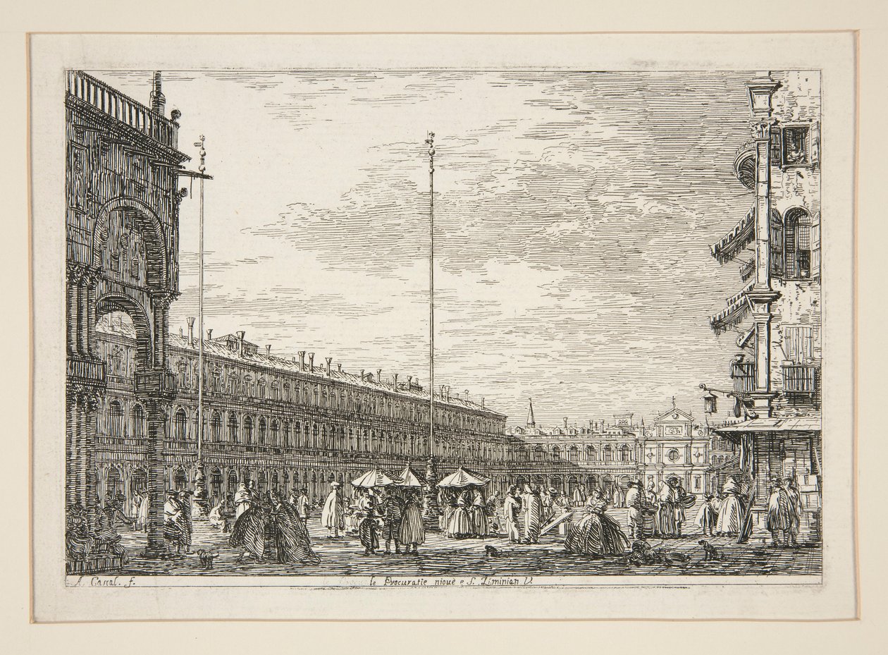 Le Procuratie Nuove en S. Ziminian V. (De Procuratic Nuove en de kerk van San Geminiano, Venetië), uit de serie Vedute (Gezichten) door Canaletto (Giovanni Antonio Canal)