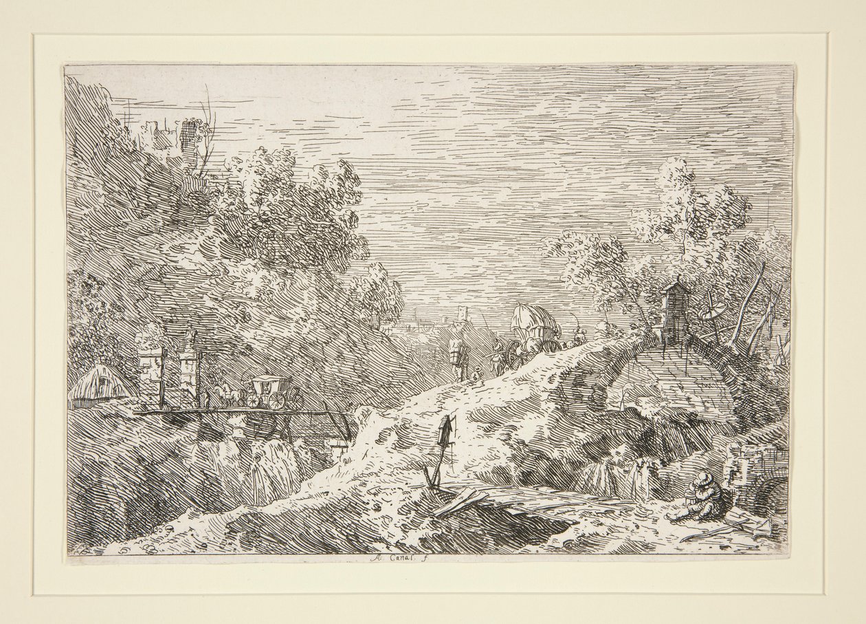 Berglandschap met vijf bruggen, uit de serie Vedute (Gezichten) door Canaletto (Giovanni Antonio Canal)