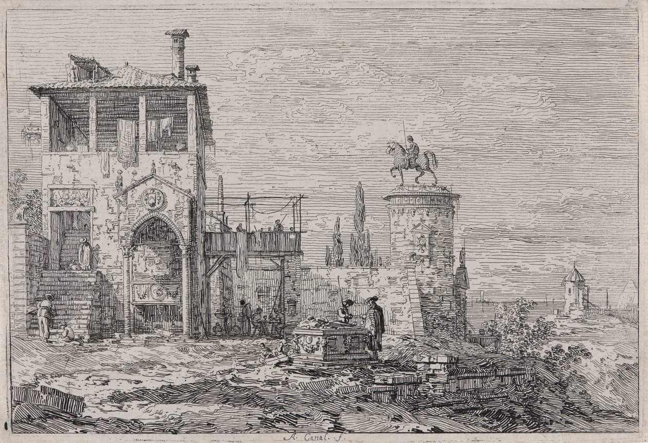 Het ruitermonument, uit de serie Vedute door Canaletto (Giovanni Antonio Canal)
