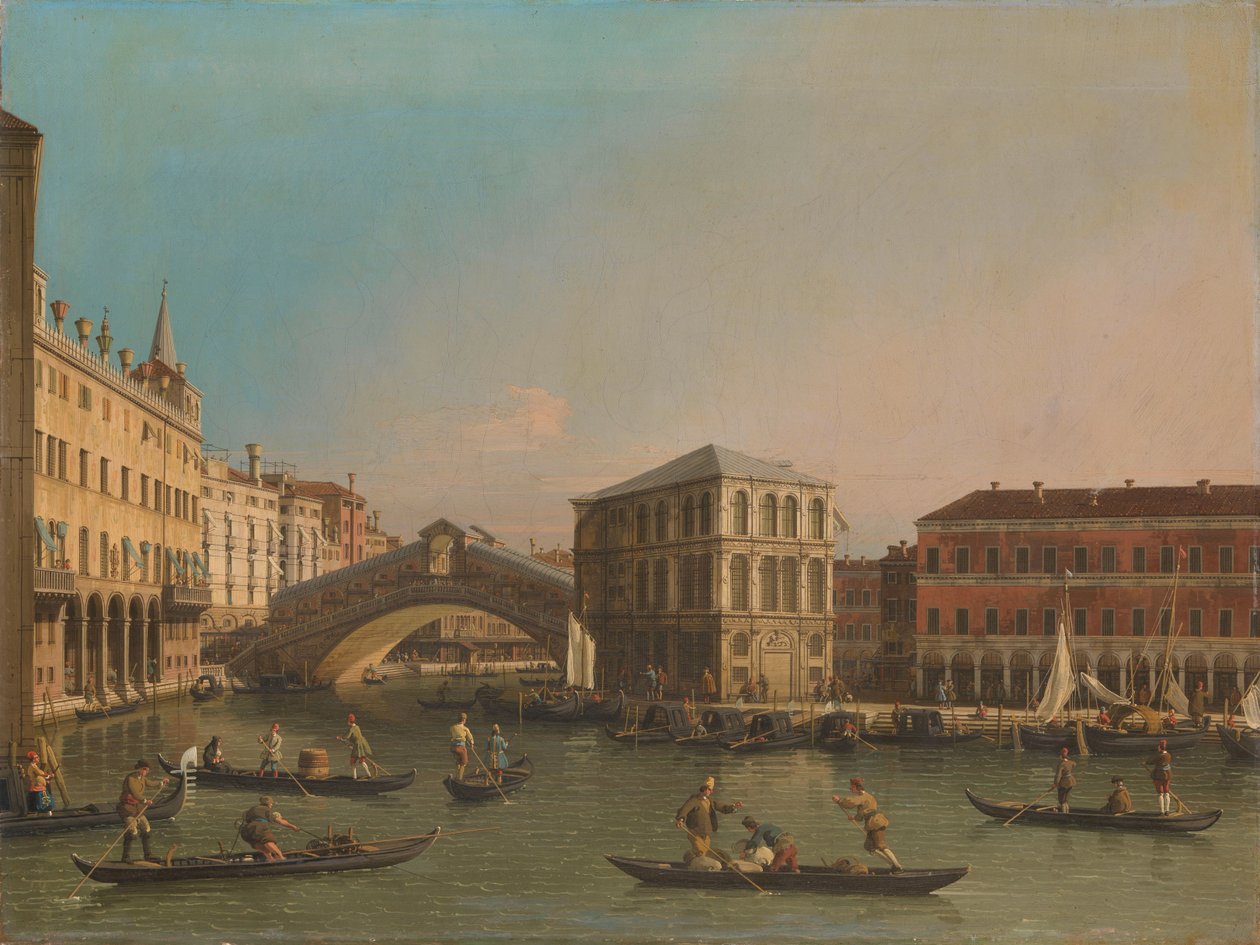 Het Canal Grande met de Rialtobrug en de Fondaco dei Tedeschi door Canaletto (workshop of)