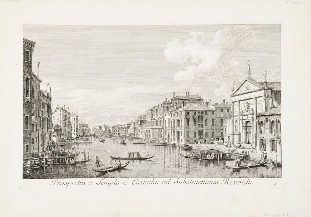 Een uitzicht van Sint-Eustachius naar Rialto door Canaletto