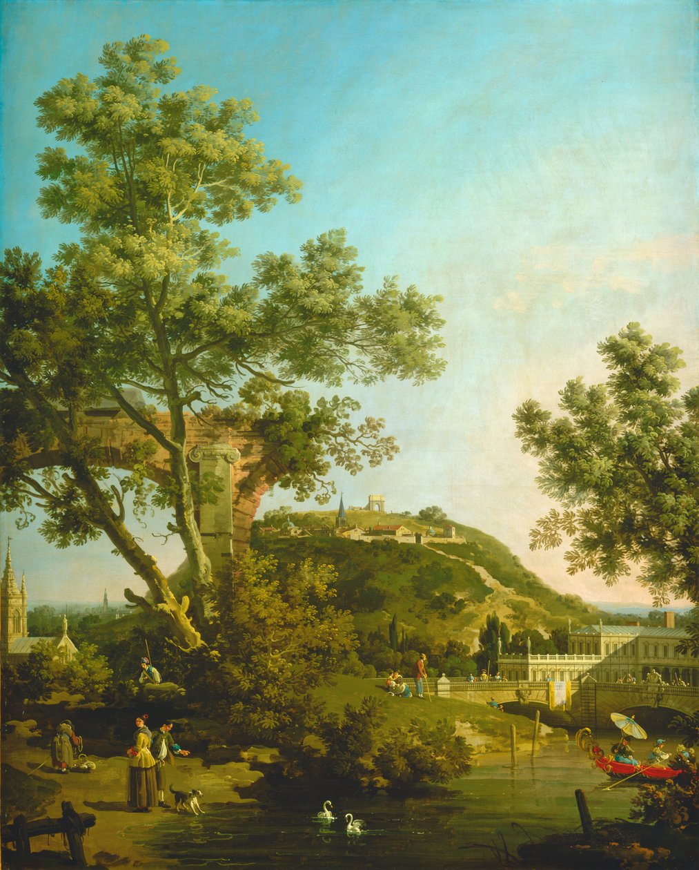 Engels landschapscapriccio met een paleis door Canaletto