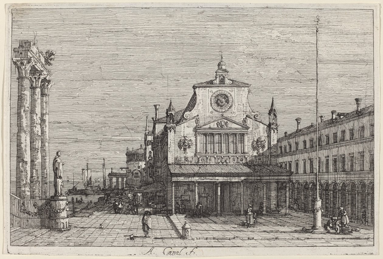 Denkbeeldig uitzicht op S. Giacomo di Rialto door Canaletto