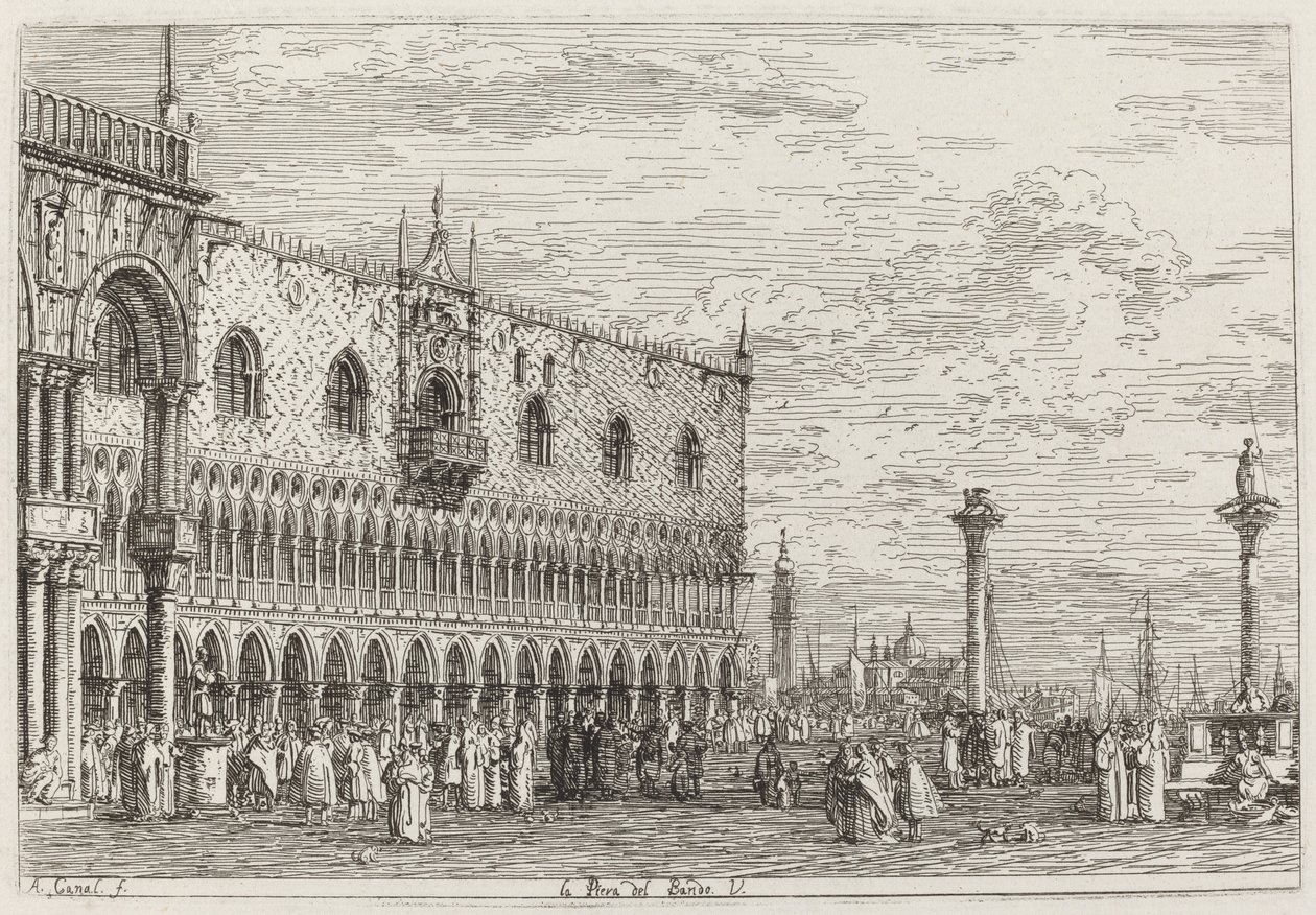 La Piera del Bando. V. [rechtsonder] door Canaletto