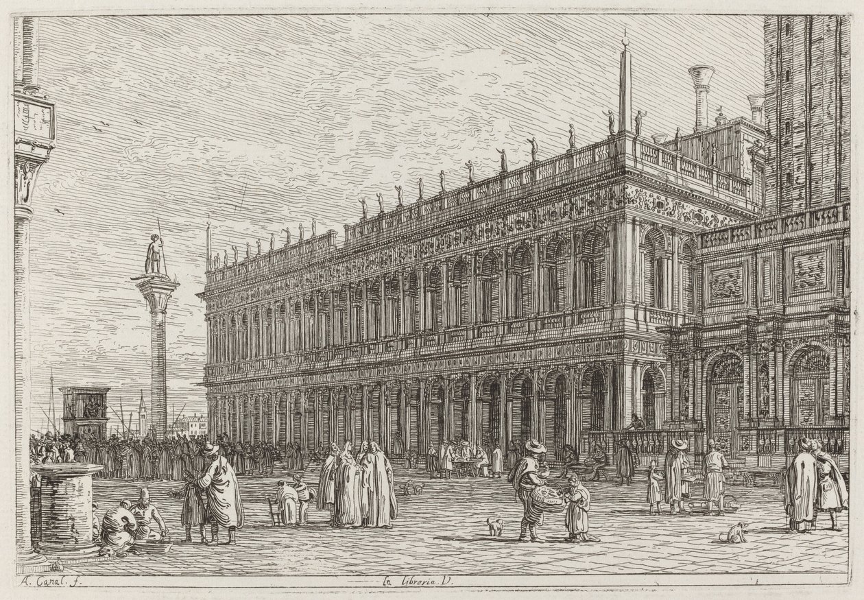 La libreria. V. [linksboven], voor 1742 door Canaletto