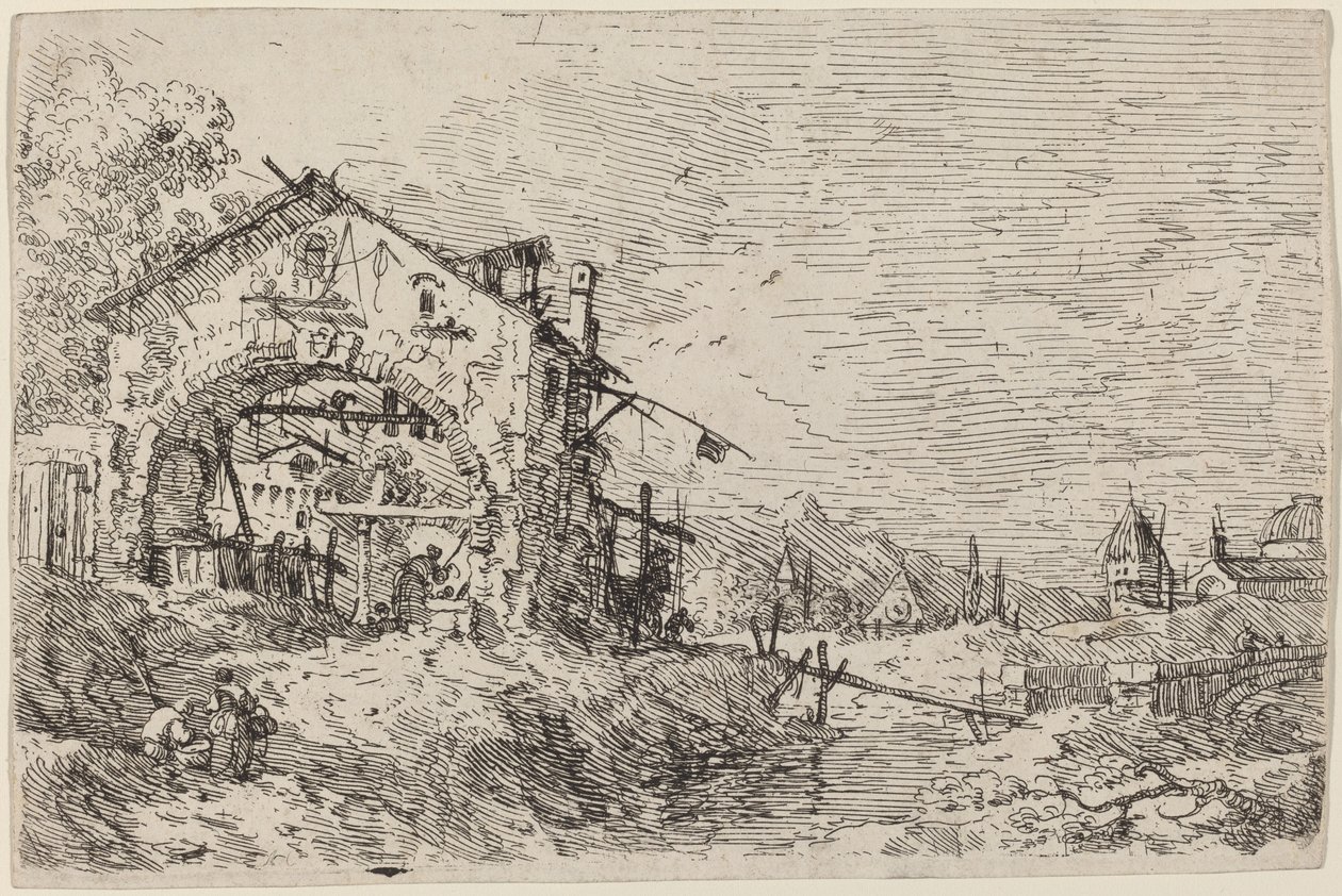 Landschap met een vrouw bij een put, ca. 1735-1746 door Canaletto