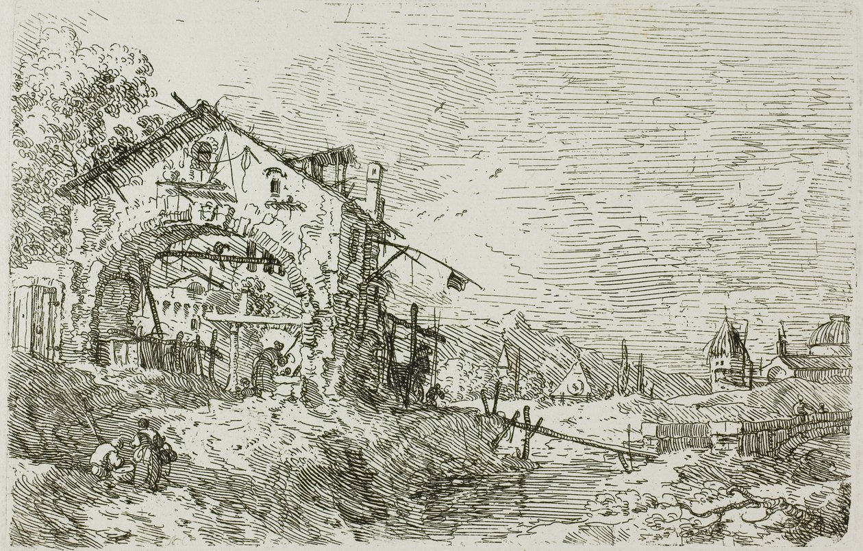 Landschap met een vrouw bij een put, uit Vedute door Canaletto