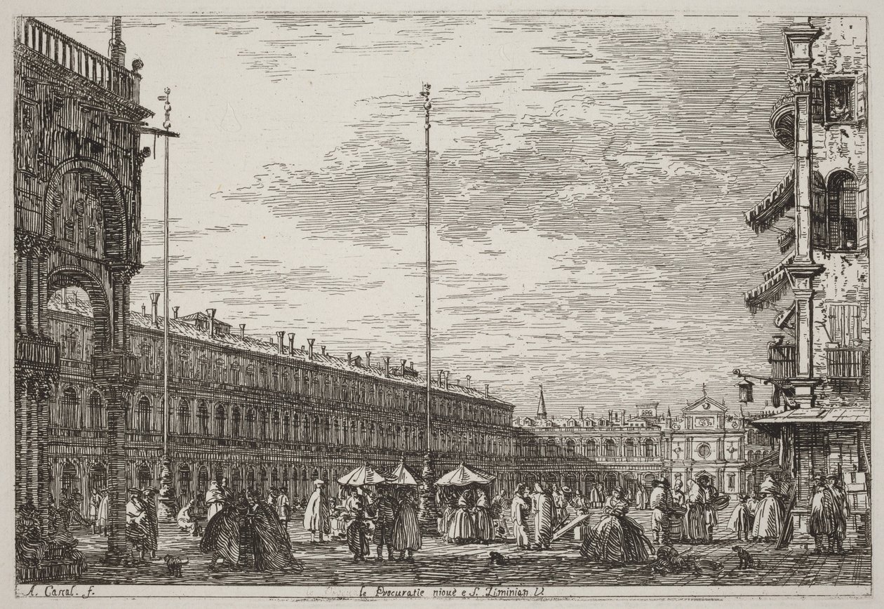 De Procuratie Nuove en San Geminiano V. [rechtsboven] door Canaletto