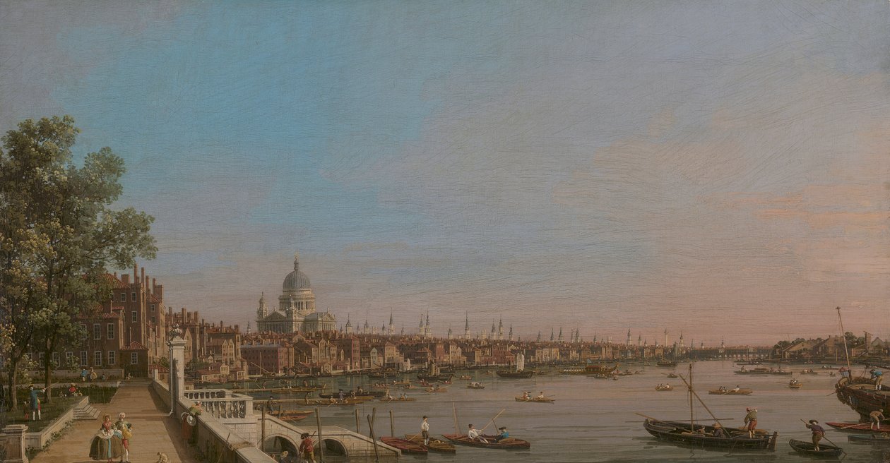 De stad vanaf het terras van Somerset House door Canaletto