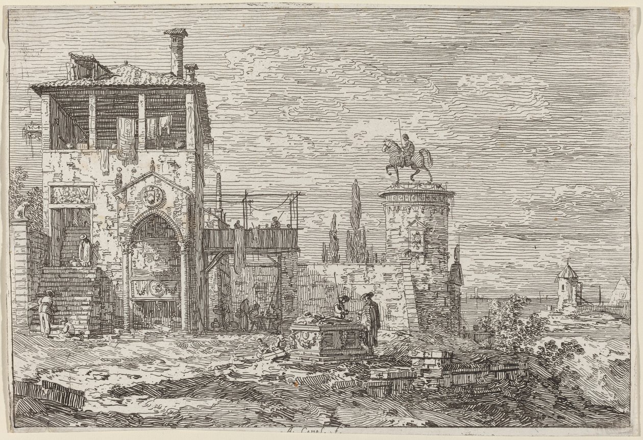 Het ruitermonument, ca. 1735-1746 door Canaletto