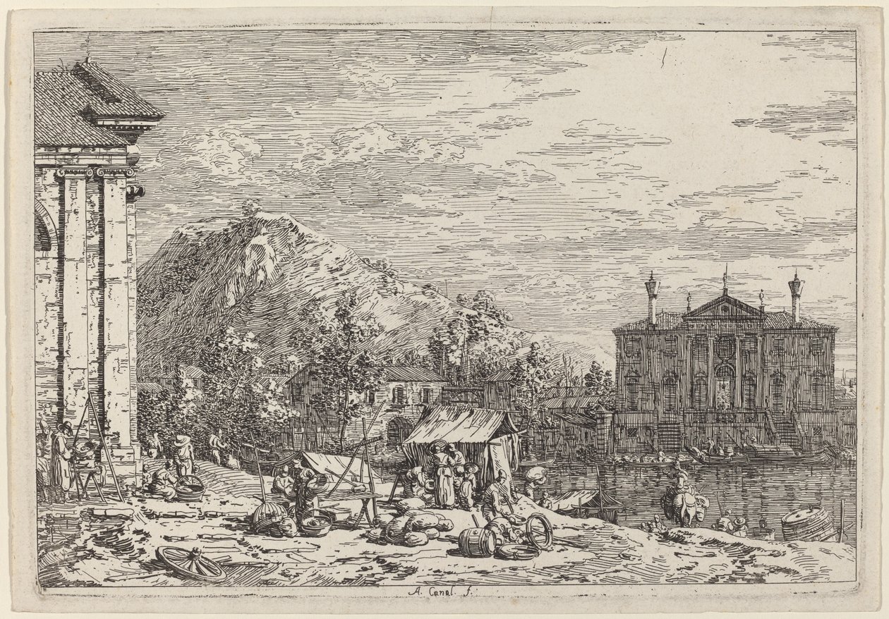 De Markt in Dolo, ca. 1735-1746 door Canaletto