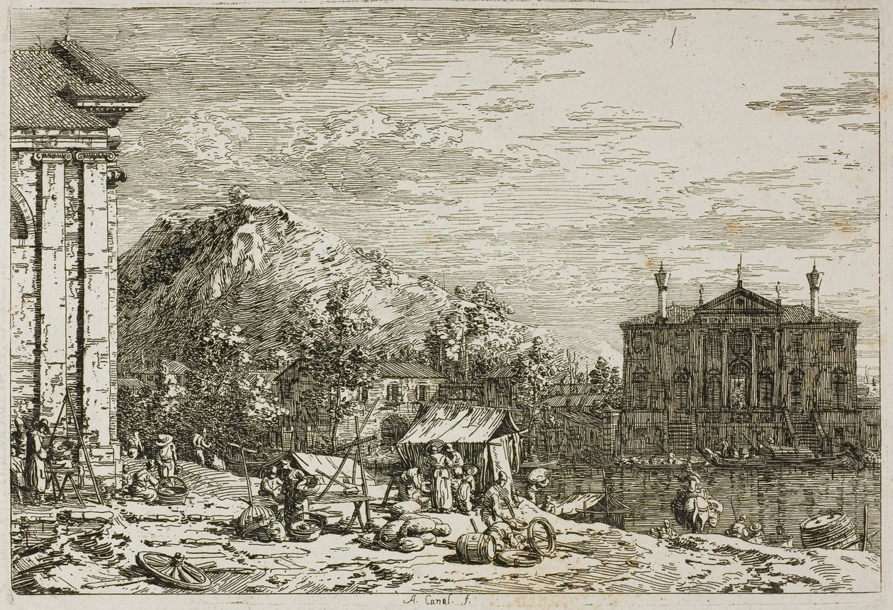 De markt in Dolo, uit Vedute door Canaletto