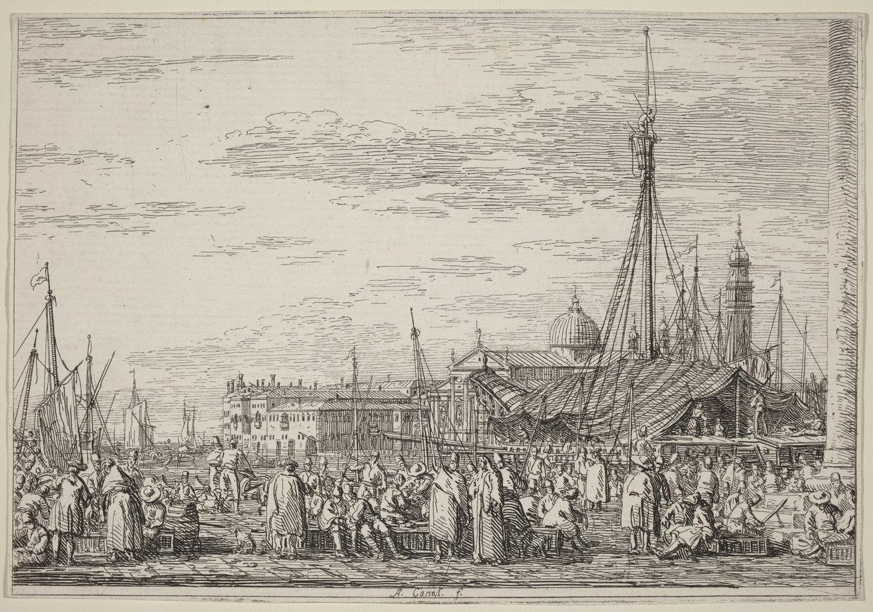 De markt op de Molo door Canaletto