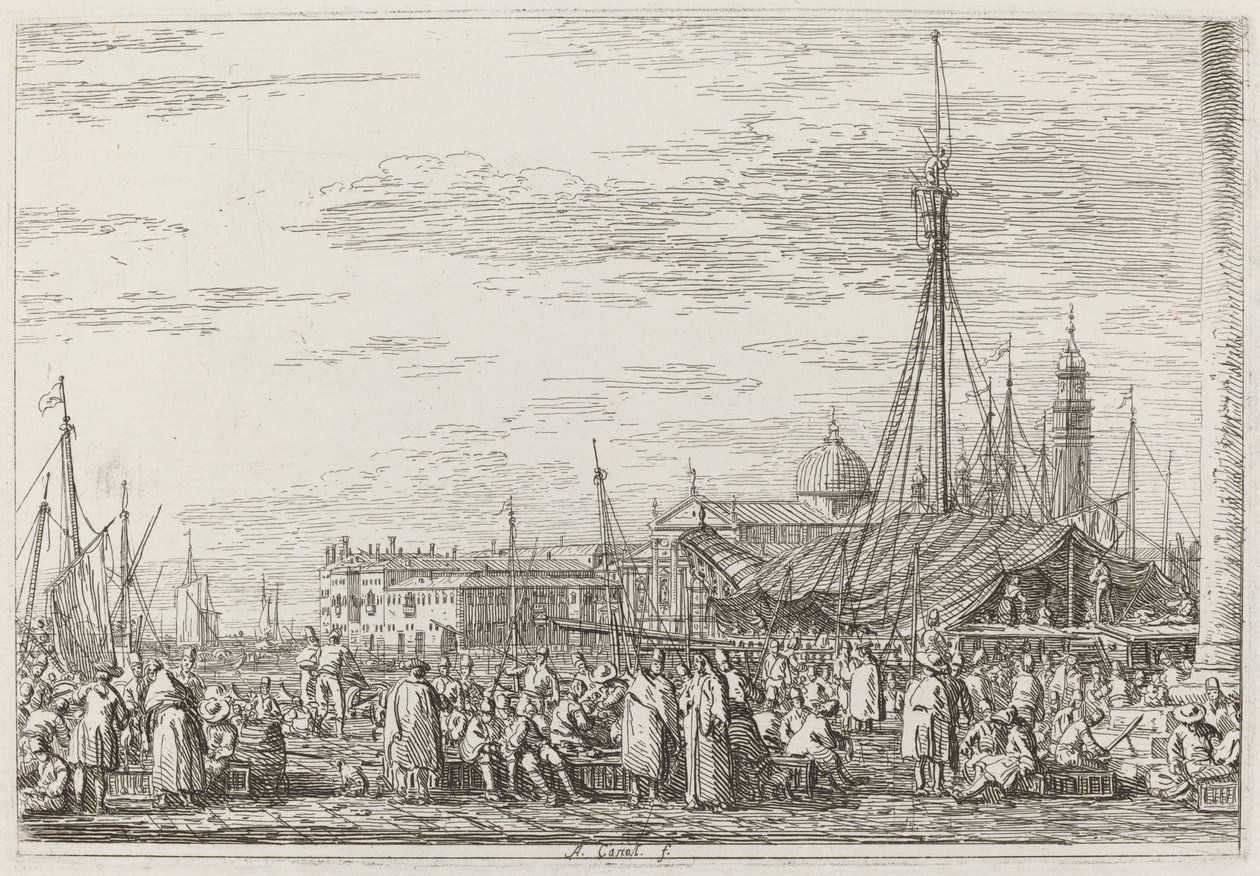 De markt op de Molo [linksboven] door Canaletto
