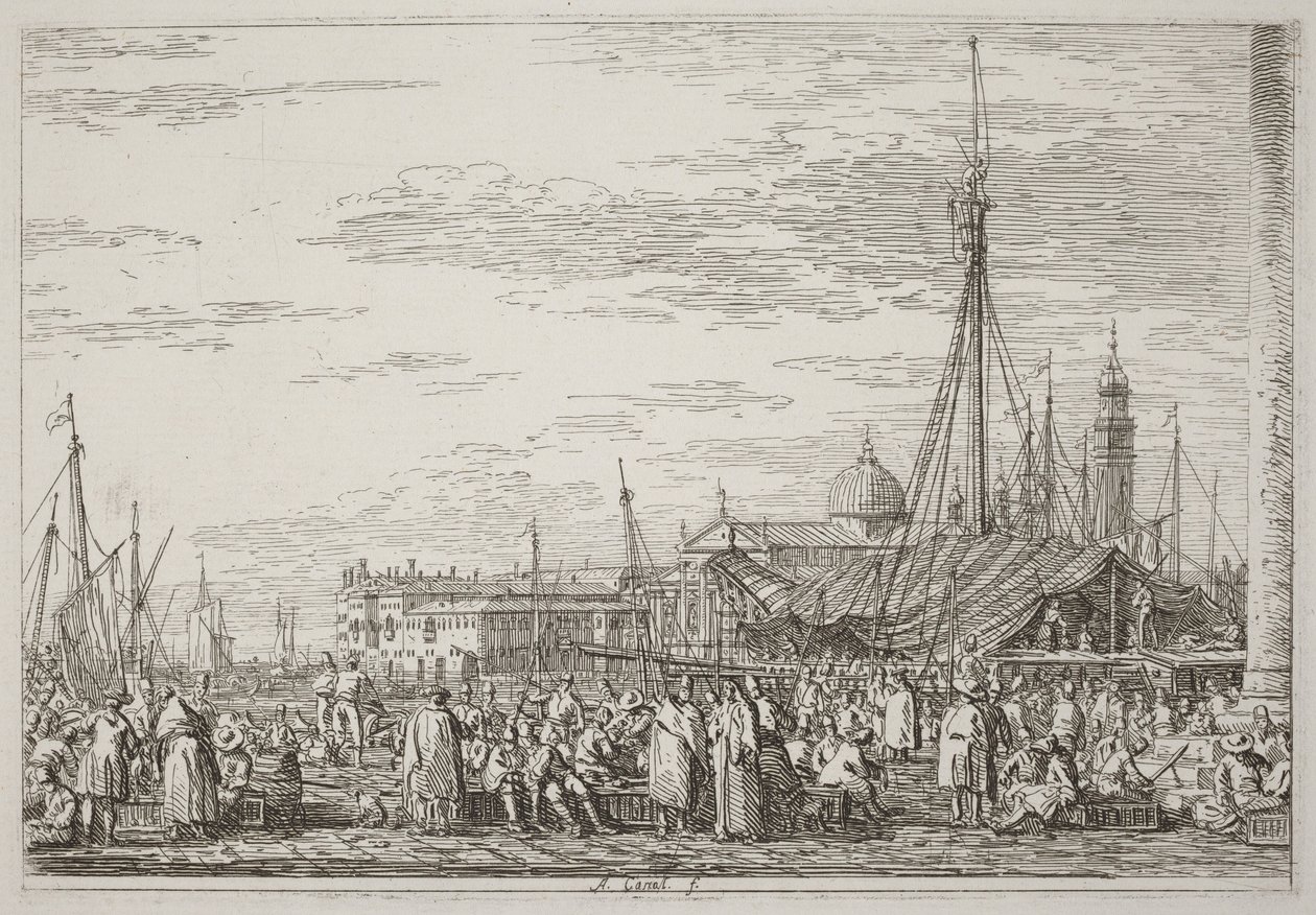 De markt op de Molo [linksboven] door Canaletto