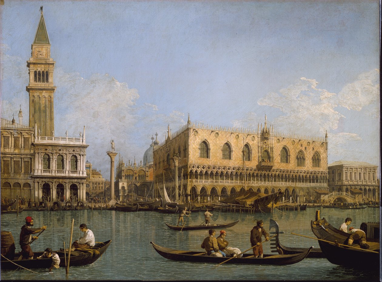 De Mole, uitzicht vanaf het bassin van San Marco naar Venetië door Canaletto