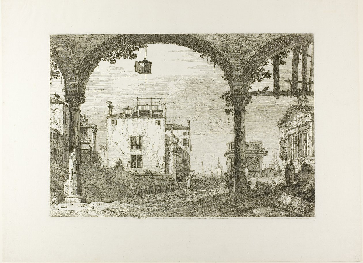 Het portiek met de lantaarn, uit Vedute door Canaletto