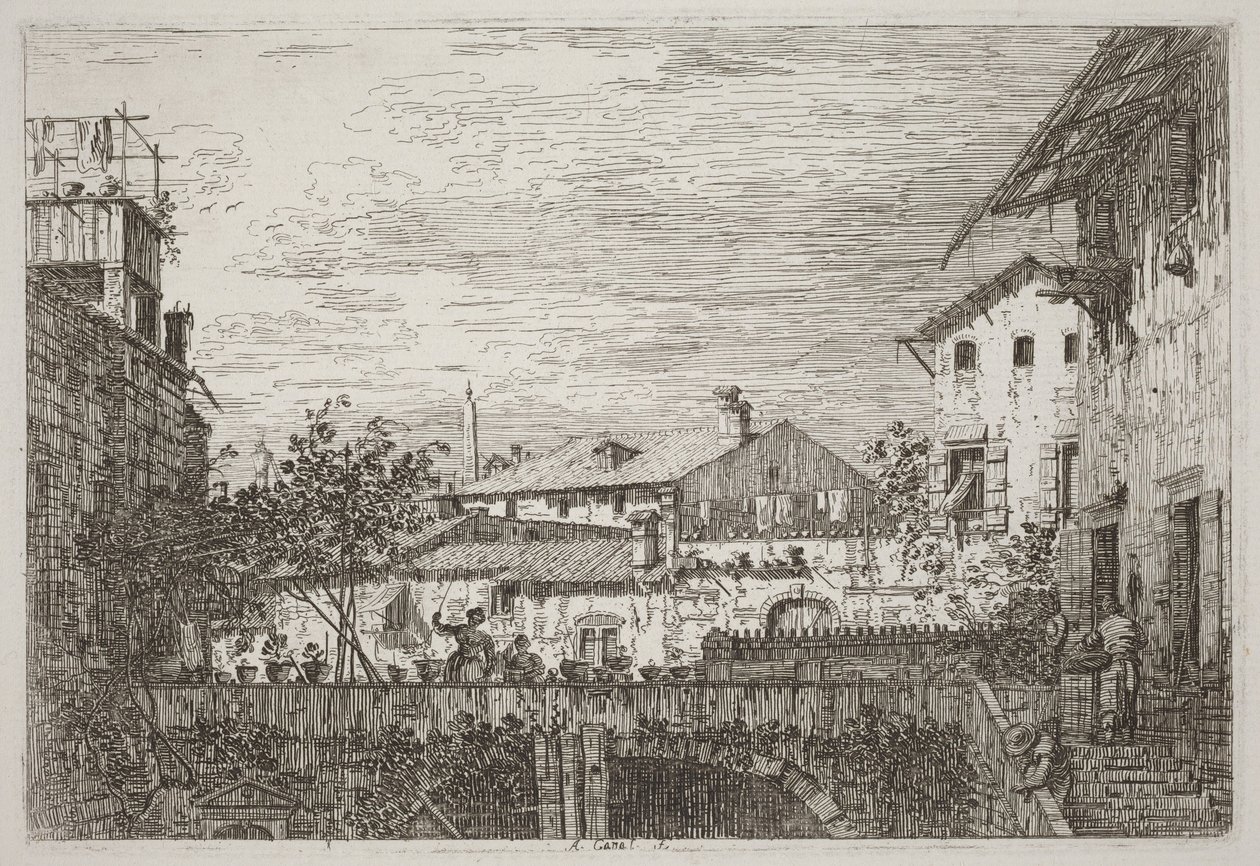 Het terras [rechtsonder] door Canaletto