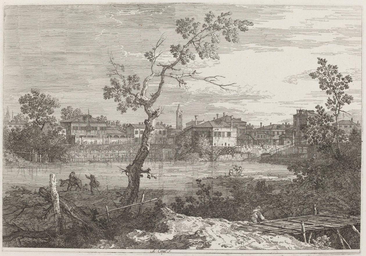 Zicht op een stad aan een rivier, ca. 1735-1746 door Canaletto