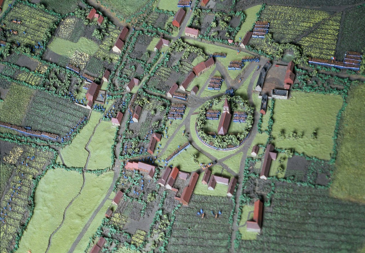 Diorama van de Slag bij Waterloo met troepen gepositioneerd zoals om 19.45 uur op 18 juni 1815 (detail) door Capt. William Siborne
