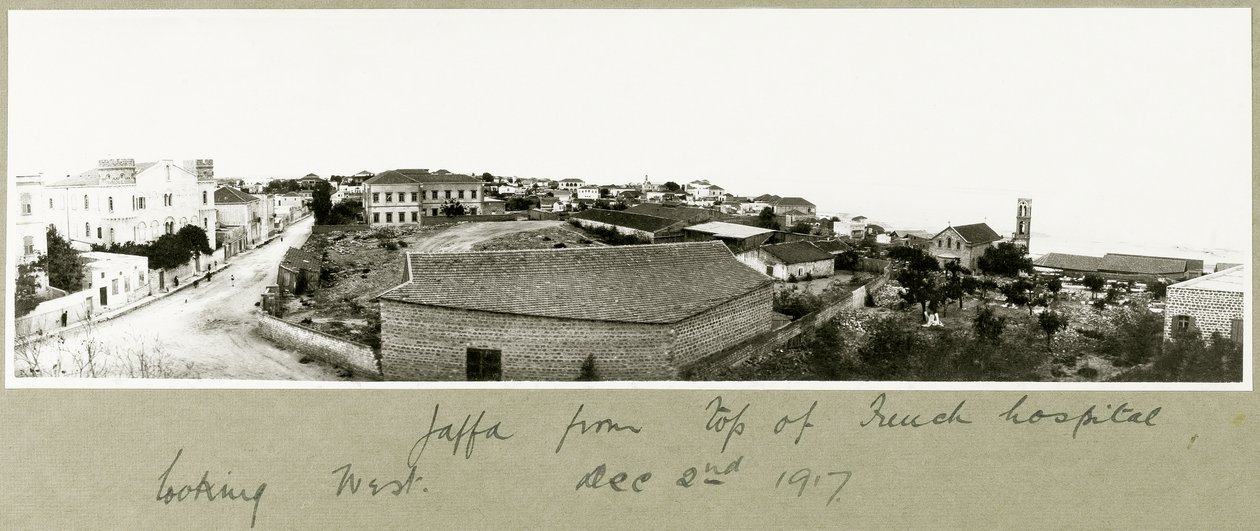 Jaffa vanaf de top van het Franse ziekenhuis kijkend naar het westen, 2 december 1917 door Capt. Arthur Rhodes