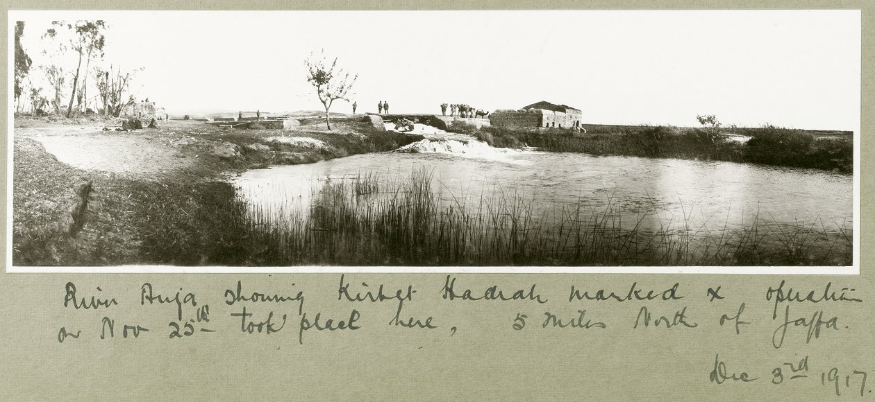 Rivier Auja, met Khirbet Hadrah, 3 december 1917 door Capt. Arthur Rhodes