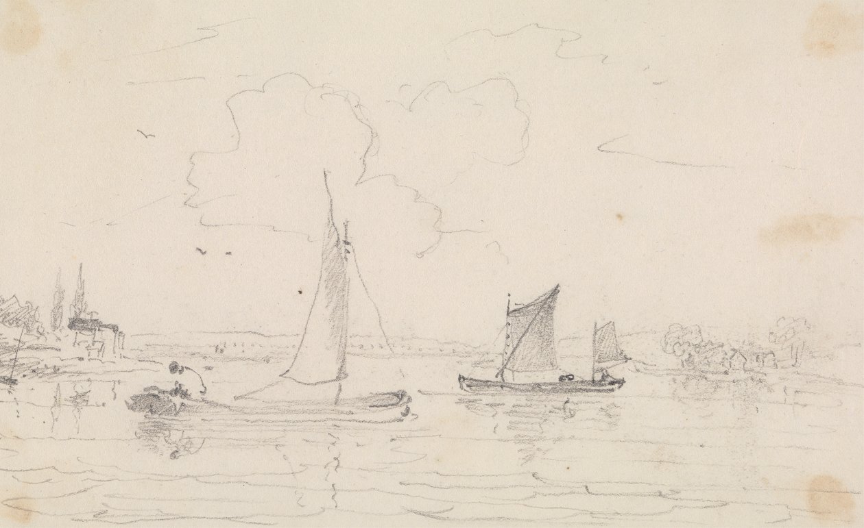 Schets van Twee Zeilboten op het Water door Capt. Thomas Hastings