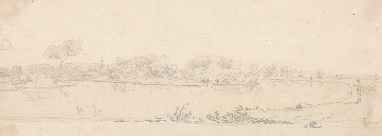 Schets van een landschap over het water door Capt. Thomas Hastings