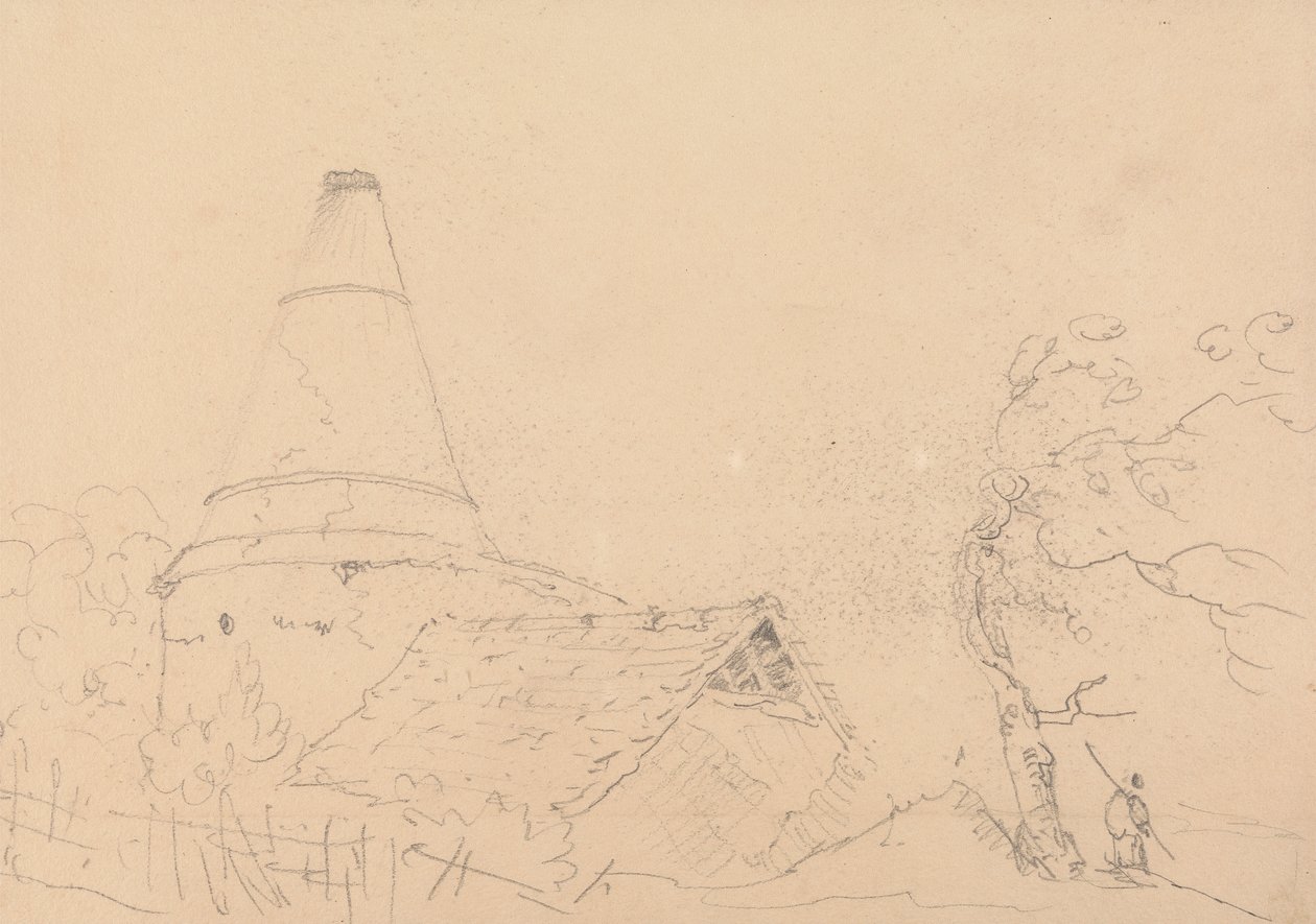 Schets van een dak met een grote schoorsteen door Capt. Thomas Hastings