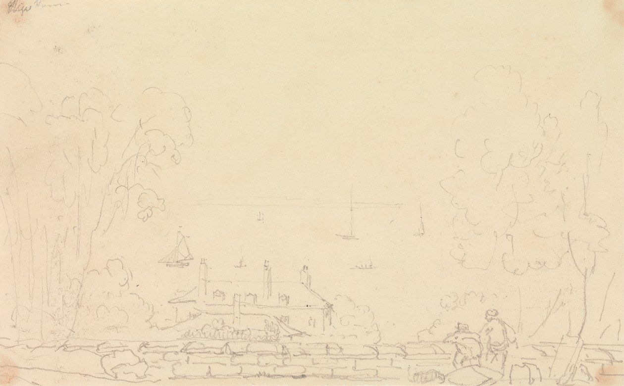 Schets van een landhuis bij de kust, Isle of Wight door Capt. Thomas Hastings