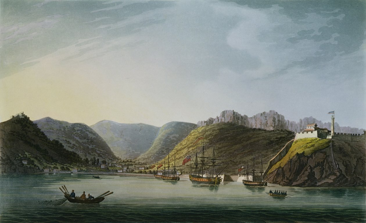Uitzicht op de westkant van Porto Ferraio Bay, Elba, gegraveerd door Francis Jukes, gepubliceerd door J. Daniell, april 1814 door Captain James Weir