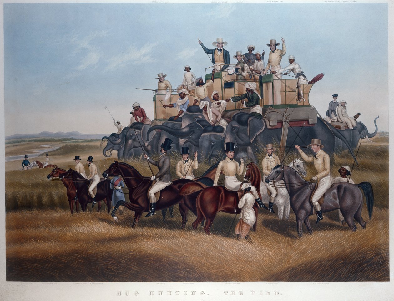 Varkensjacht: De Vondst, gegraveerd en uitgegeven door Messrs Fores, ca. 1840 door Captain John (after) Platt