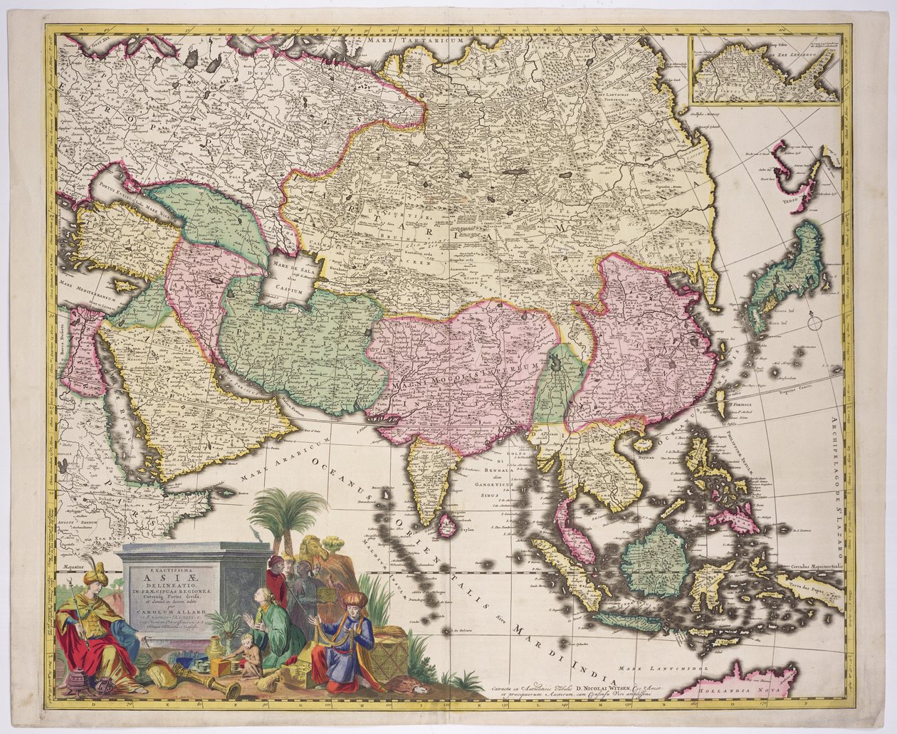Kaart van Azië, Tartaria, Japan, de Filippijnen en de Oost-Indië, gegraveerd door G. van Gouwen, ca. 1690 door Carel Allard
